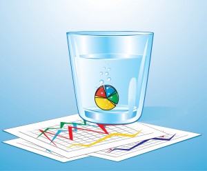 Vector illustration of pie chart pill in glass of water